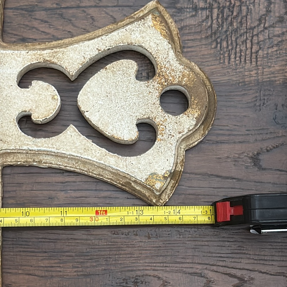 Rustic Wooden Cross with hints of cream, brown, gold and turquoise - Picture 7 of 8